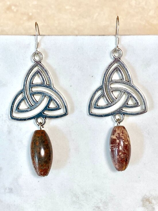 Jewelry - 2/$20,Earthy Convoluted Jasper Triqueta Earrings,Gemstone & Sterling Silver Hook